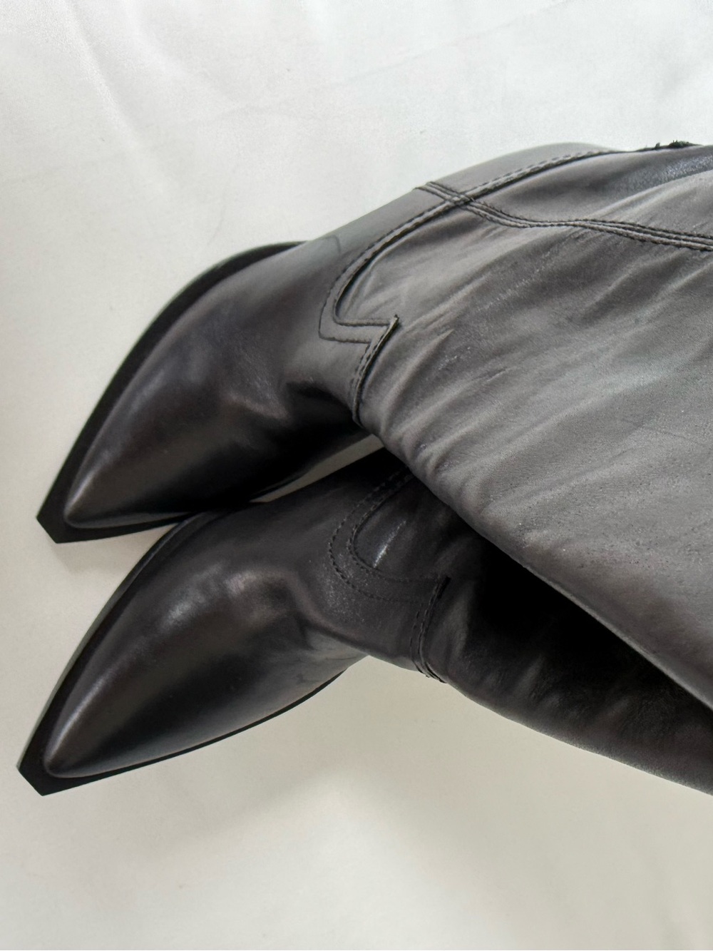 Mango Black Leather Knee-High Women’s cowboy Boots NWT 1114 - Picture 8 of 10